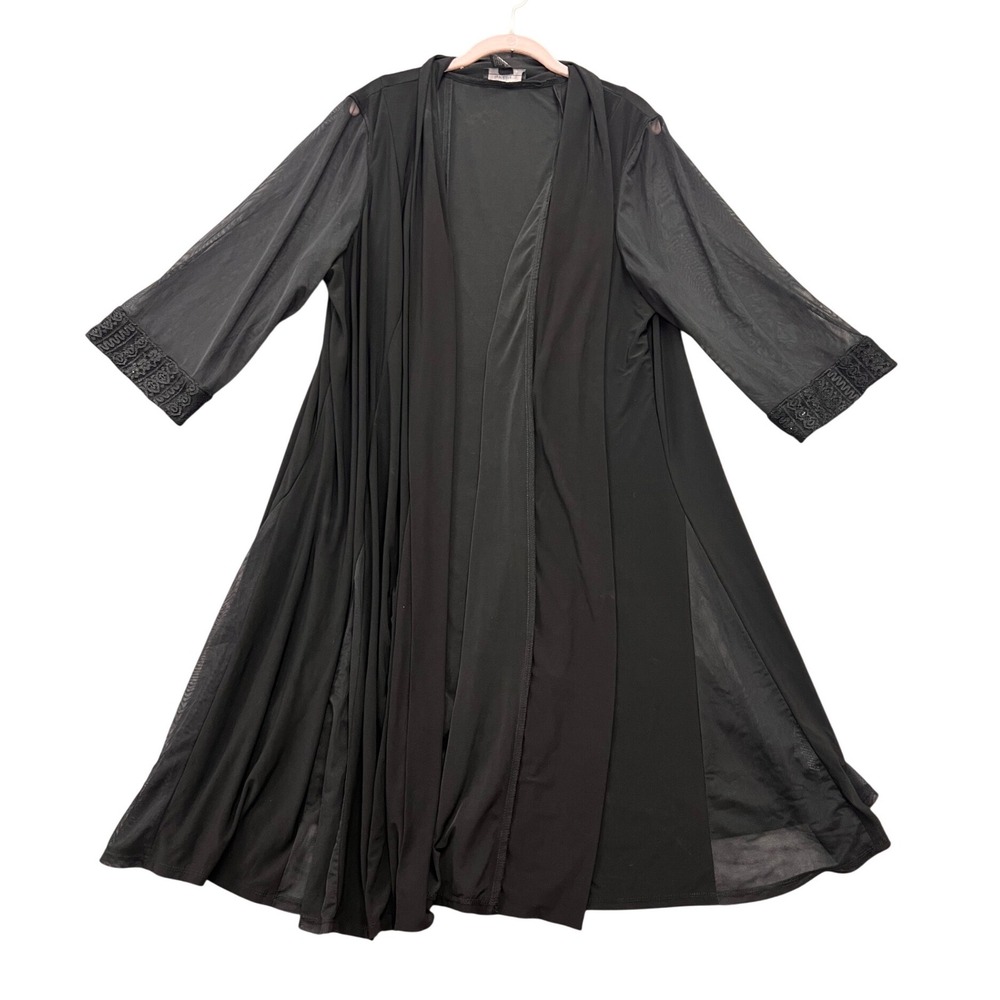 R&M Richards Duster Cardigan Womens 20W Black Mesh Lace Sequin Open Front Jacket